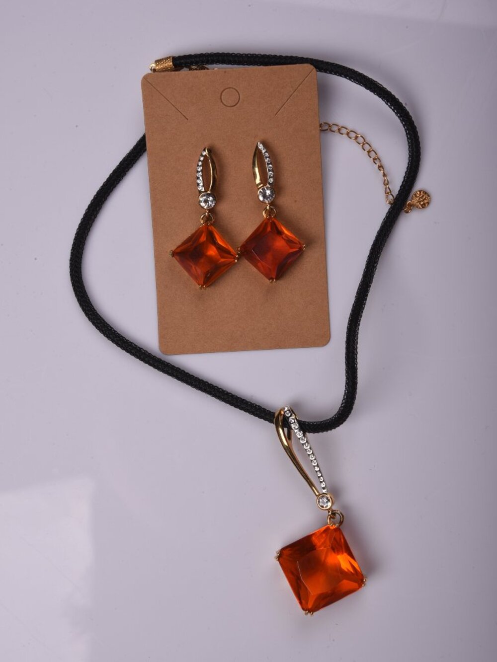 Vibrant Orange Crystal Jewelry Set | Choker Necklace & Drop Earrings